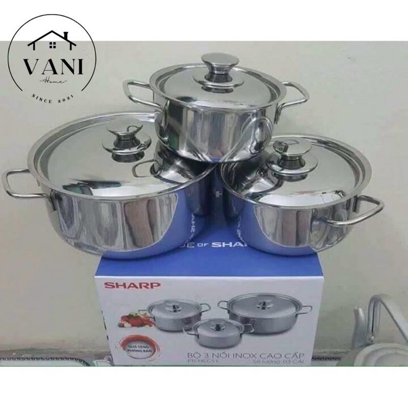 Bộ 3 nồi inox Shark - 3 Nồi từ cao cấp đáy chống gỉ sét dùng cho mọi loại bếp