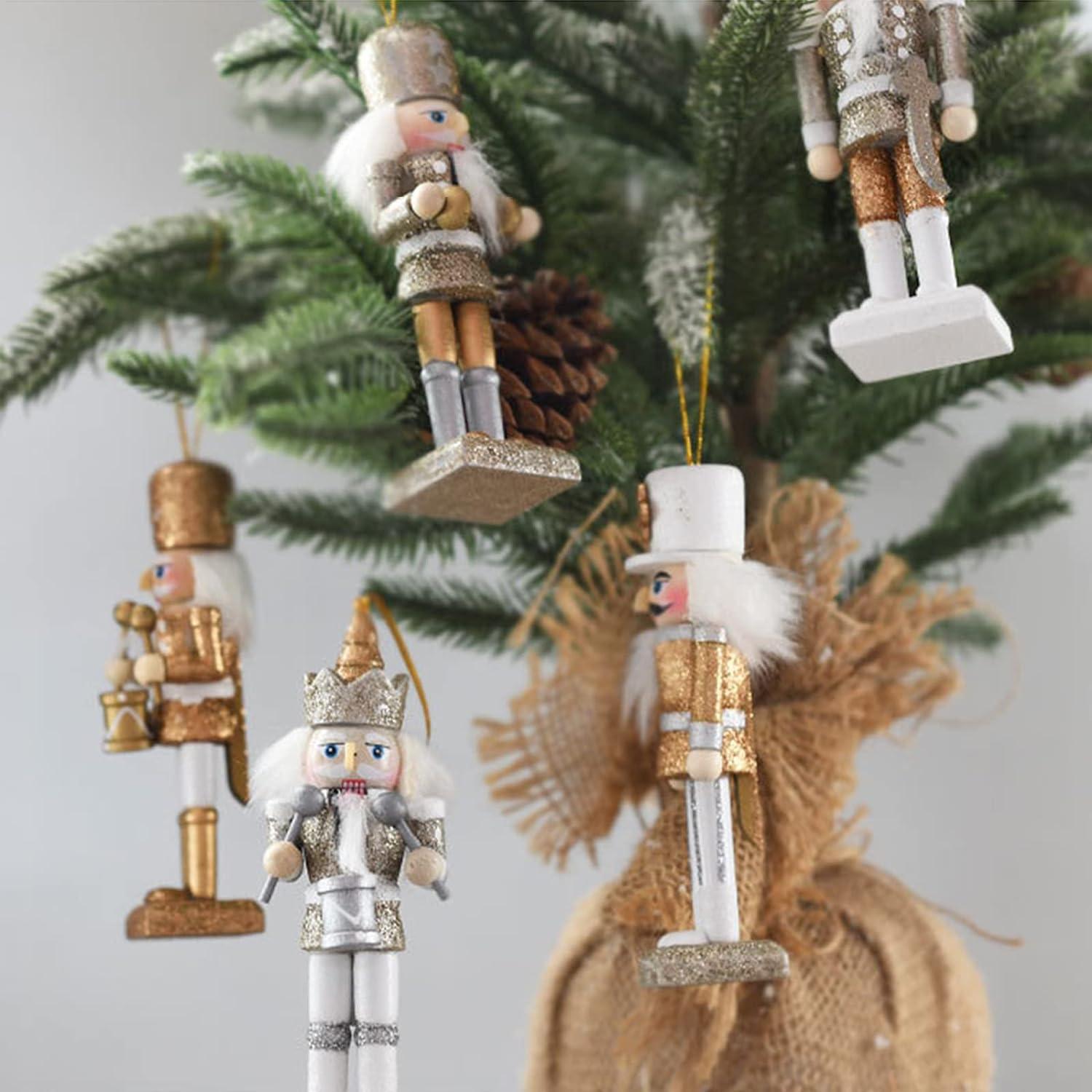 5 mảnh đồ trang trí Nutcracker Giáng sinh, 13cm gỗ Nutcracker Người lính bằng gỗ Lính vẽ tay Quà tặng Giáng sinh Những con rối orisette hình tượng