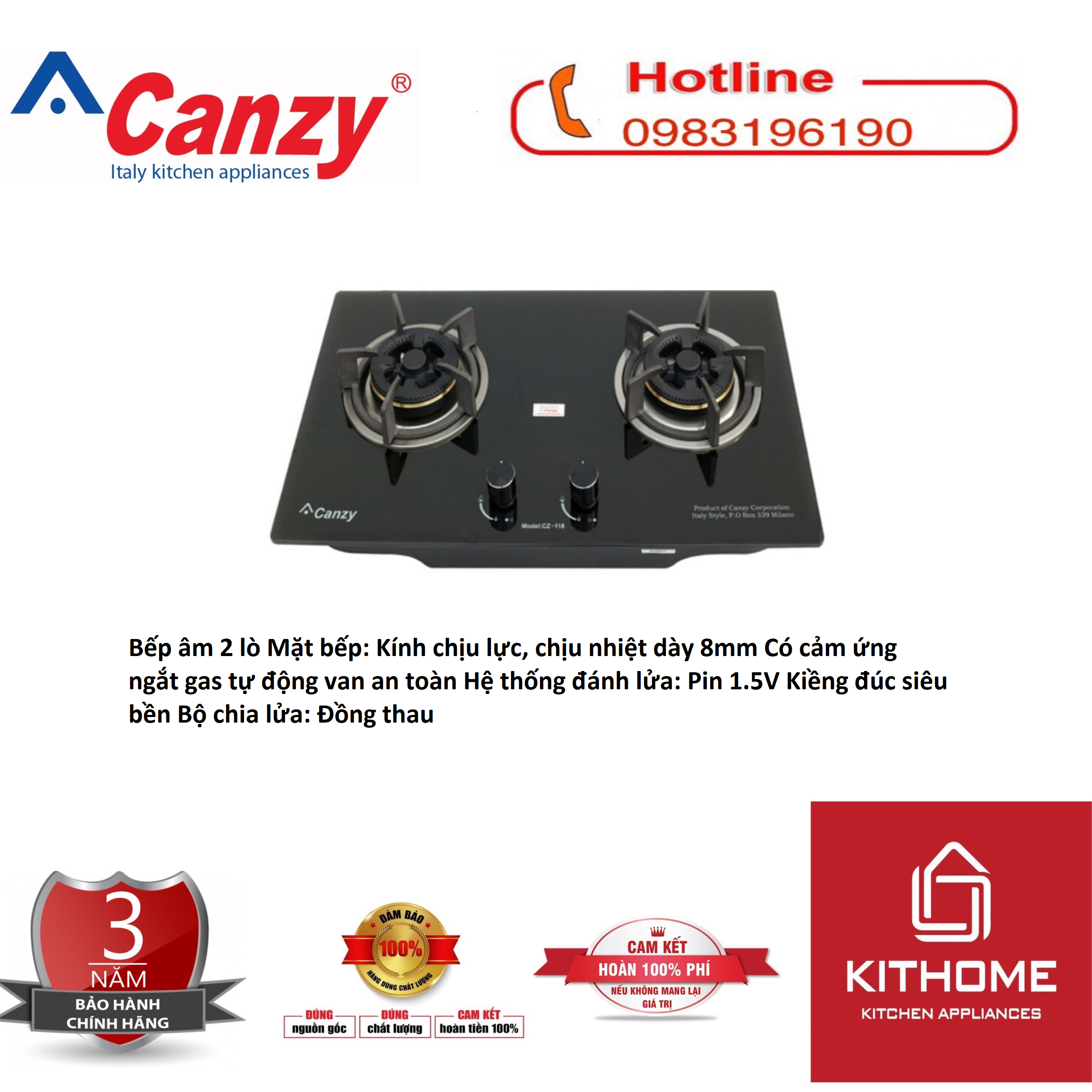 Bếp Gas Âm Canzy CZ-118 - Hàng Chính Hãng