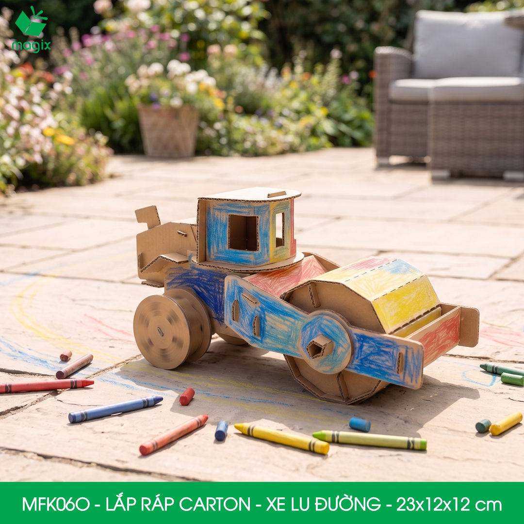 MFK06O - Xe nén đất, đầm đất - 23x12x12 cm - Đồ chơi lắp ráp mô hình từ bìa carton cứng cao cấp