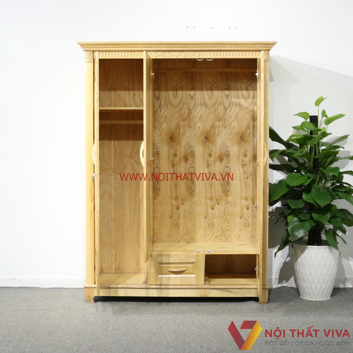 Tủ Áo 3 Cánh Gỗ Sồi Nga Tự Nhiên Đẹp Giá Rẻ