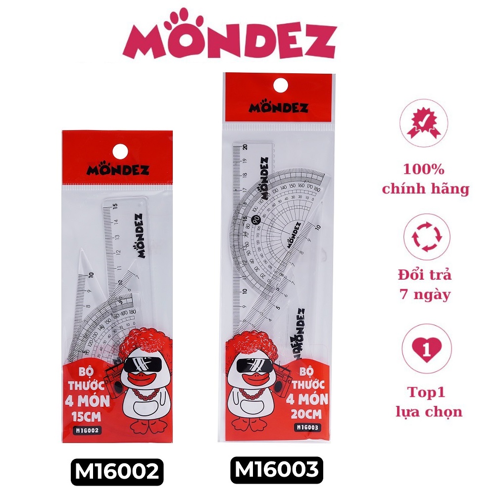 Thước bộ eke Mondez / Bộ eke 4 chi tiết / 15,20 cm