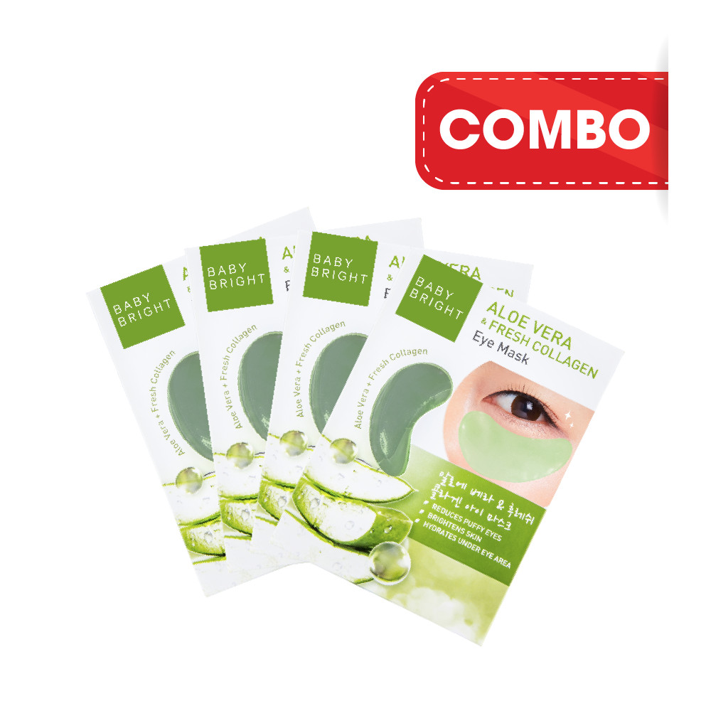 Combo 4 Mặt nạ giảm thâm quầng mắt Baby Bright Aloe Vera &amp; Fresh Collagen Eye Mask 1Pair