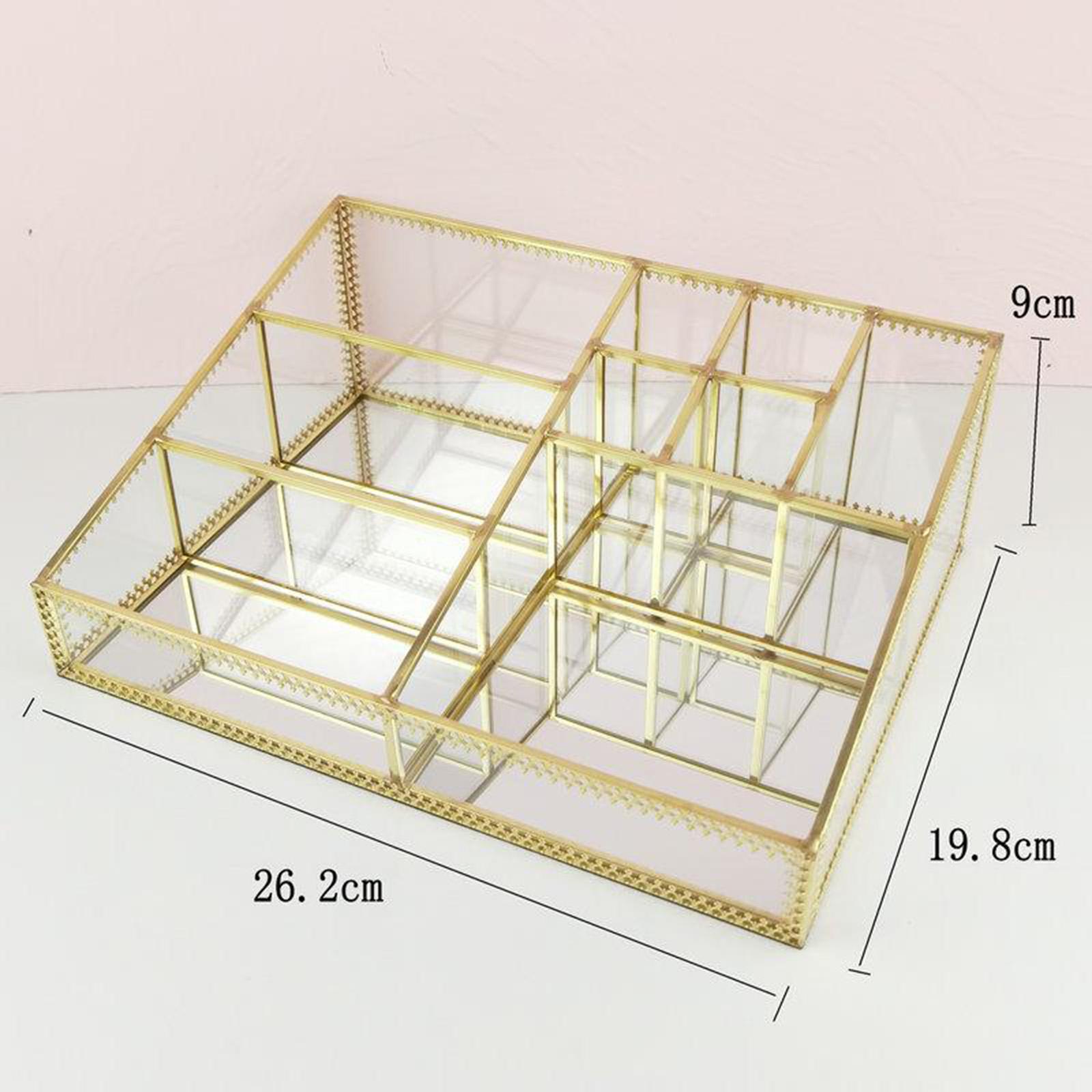 Cosmetic Storage Box Jewelry Display Organizer Decorative Case Metal Glass Tray