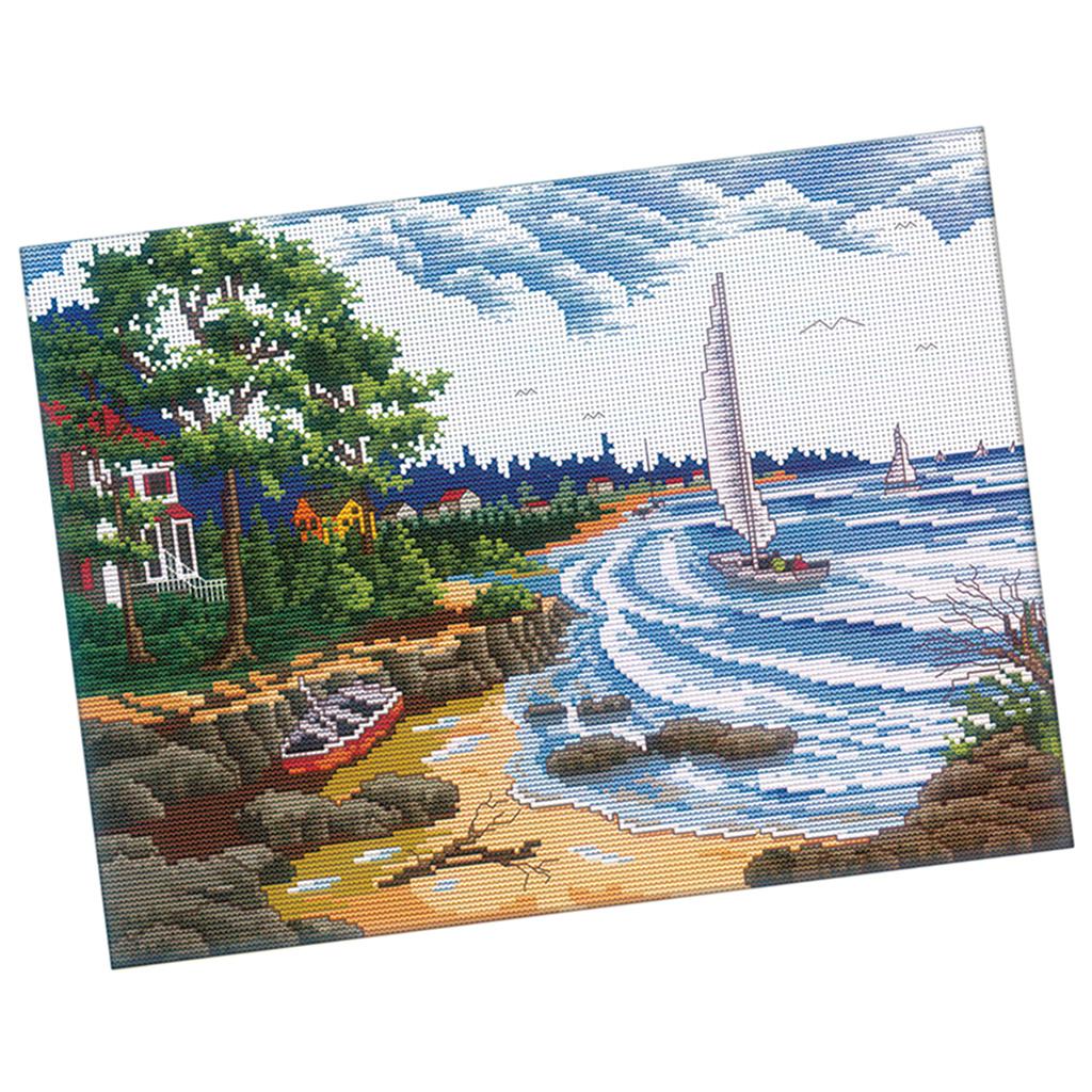 Stamped Cross Stitch Embroidery Kits Pre-Printed Pattern - Seaside Landscape