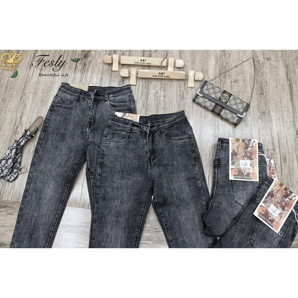 Quần Jean Nữ Khói Xước Lưng Cao