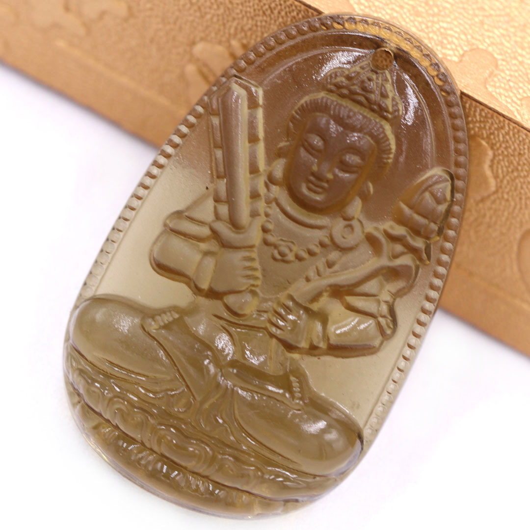 Mặt Phật Hư không tạng đá obsidian 3.6 cm kèm móc và vòng cổ dây cao su đen, Mặt Phật bản mệnh