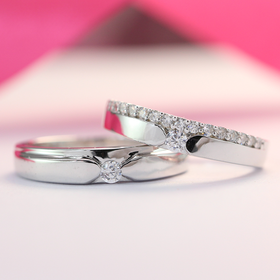 Nhẫn đôi bạc nhẫn cặp bạc đẹp đính đá cách điệu ND0270