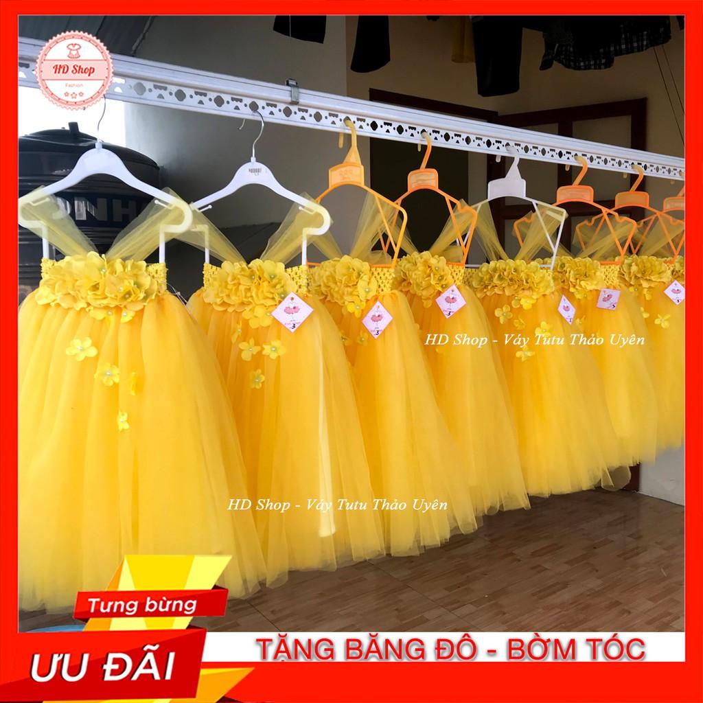 VÁY ĐẦM BÉ GÁI VÁY BÉ GÁI VÀNG ĐÍNH HOA TÚ CẦU 1 TUỔI ĐẾN 6 TUỔI