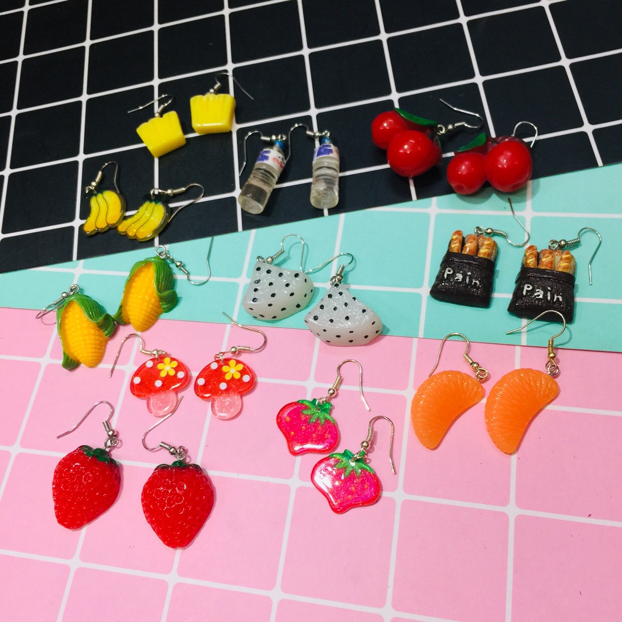 Khuyên tai hình hoa quả cute COMBO 2 đôi khác nhau ngẫu nhiên