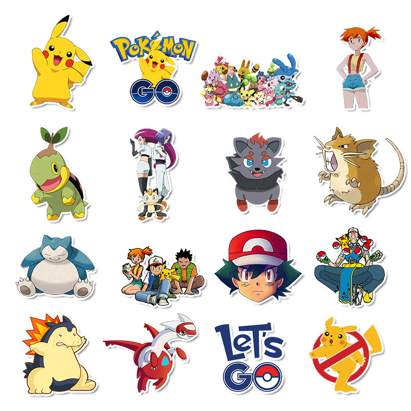 50 Stickers hoạt hình Pokemon hình dán dễ thương trang trí laptop, điện thoại, ipad, cốc nước, sổ tay, vali du lịch, scooter, ván trược - Chống thấm nước - FiDi