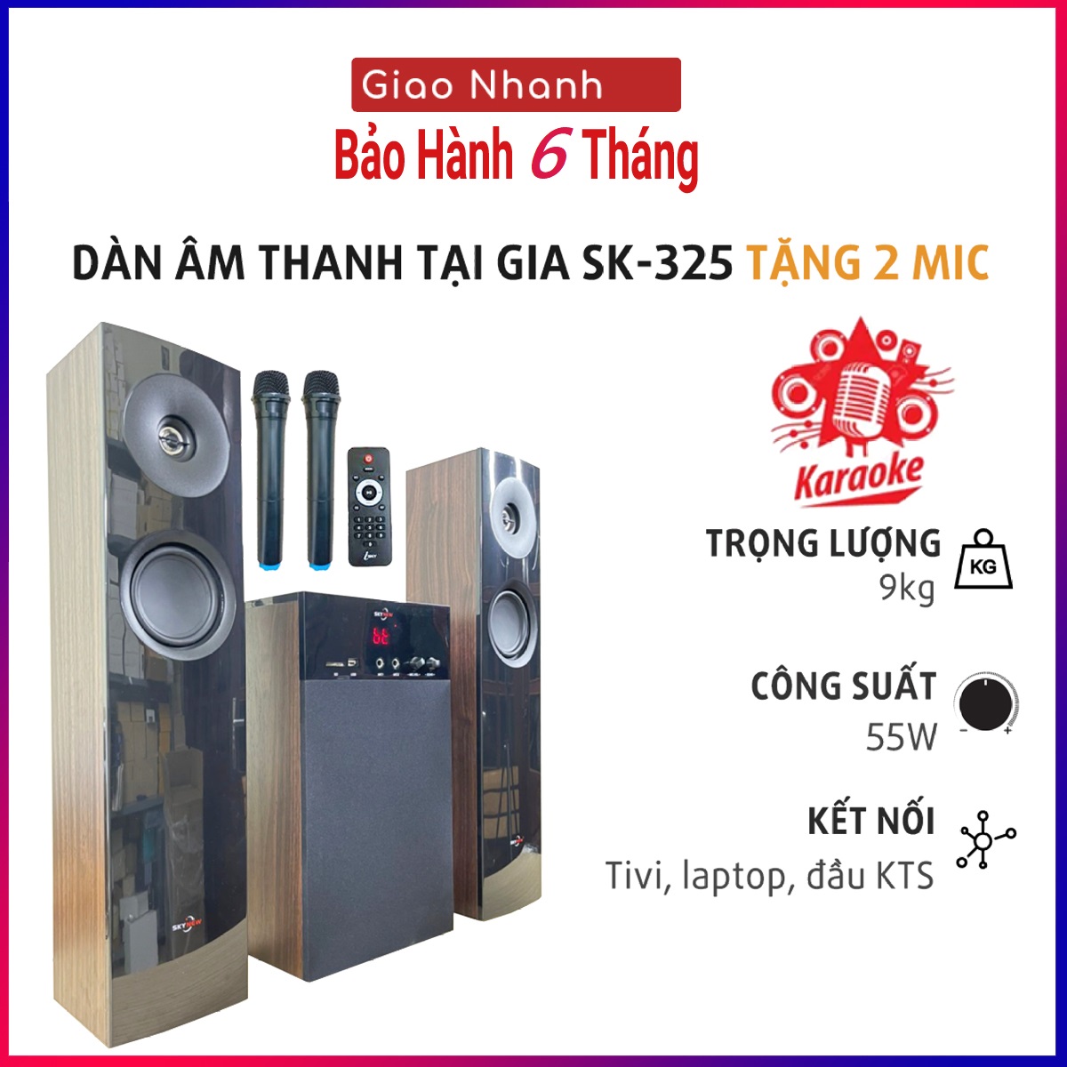 Loa không dây Bluetooth Dàn karaoke gia đình Dàn âm thanh khủng kết nối Tivi iphone ipad smartphone Hát karaoke loa vi tính cỡ lớn âm thanh Hifi siêu Bass nghe nhạc USB thẻ nhớ SKN-325 (Tặng kèm Micro không dây)