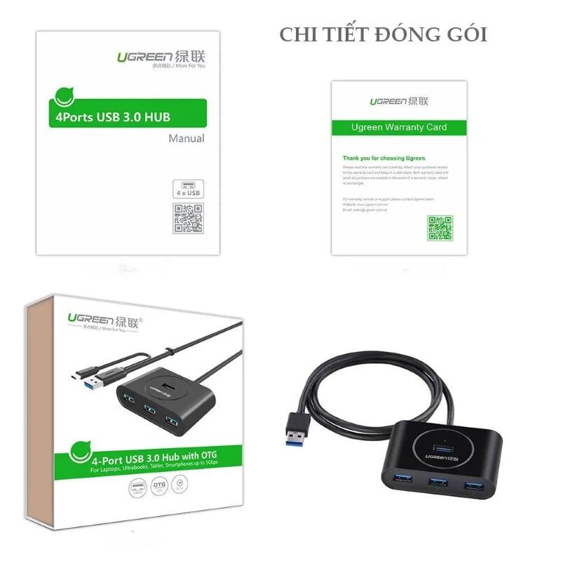 Ugreen UG20292CR113TK 80CM màu Đen Bộ chia HUB USB 3.0 sang 4 USB 3.0 hỗ trợ OTG - HÀNG CHÍNH HÃNG