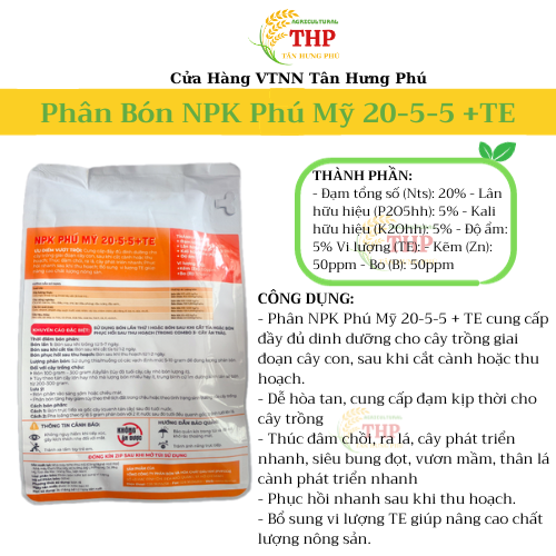 Phân Bón NPK Phú Mỹ 20-5-5 +TE | PHÂN BÓN CHUYÊN CÂY ĂN TRÁI | PHÂN BÓN