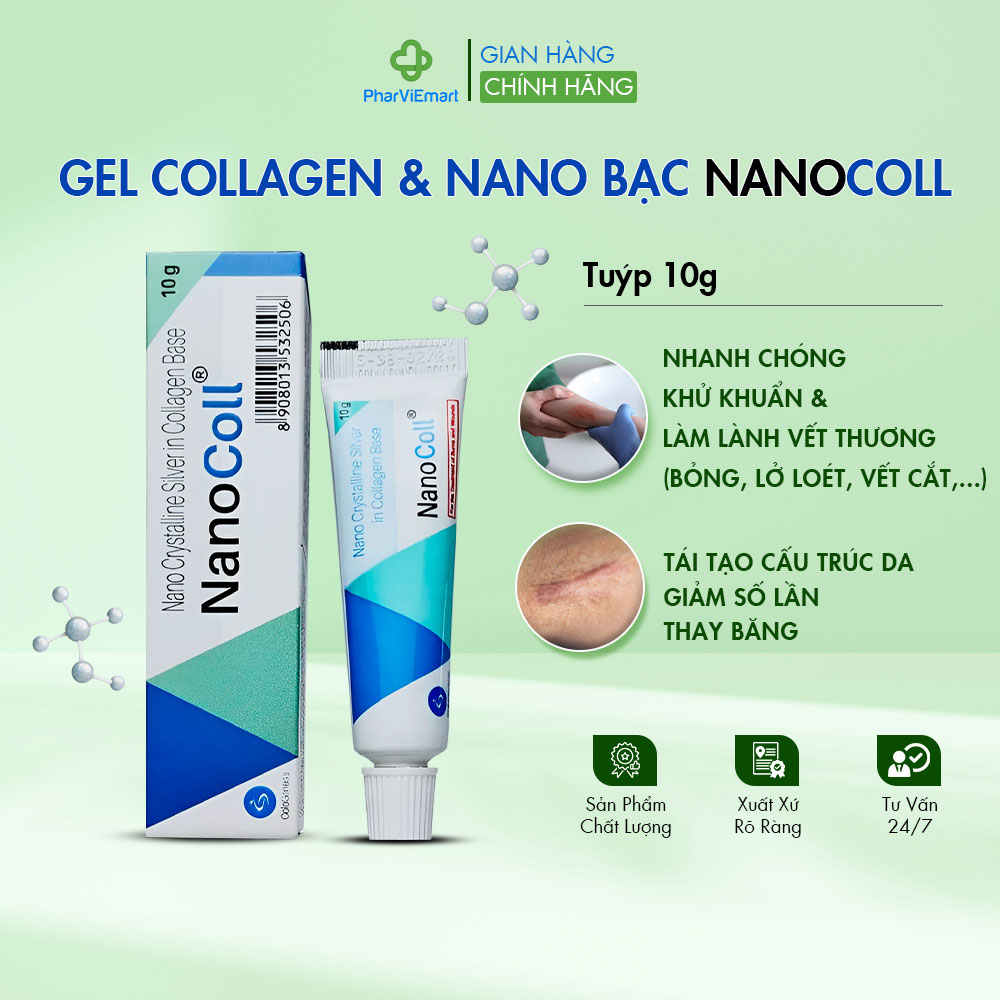 Gel NANOCOLL Bôi Vết Bỏng, Vết Thương Trên Da Giúp Làm Lành Nhanh, Kháng Khuẩn Và Ngăn Ngừa Hình Thành Sẹo (Tuýp 10g)