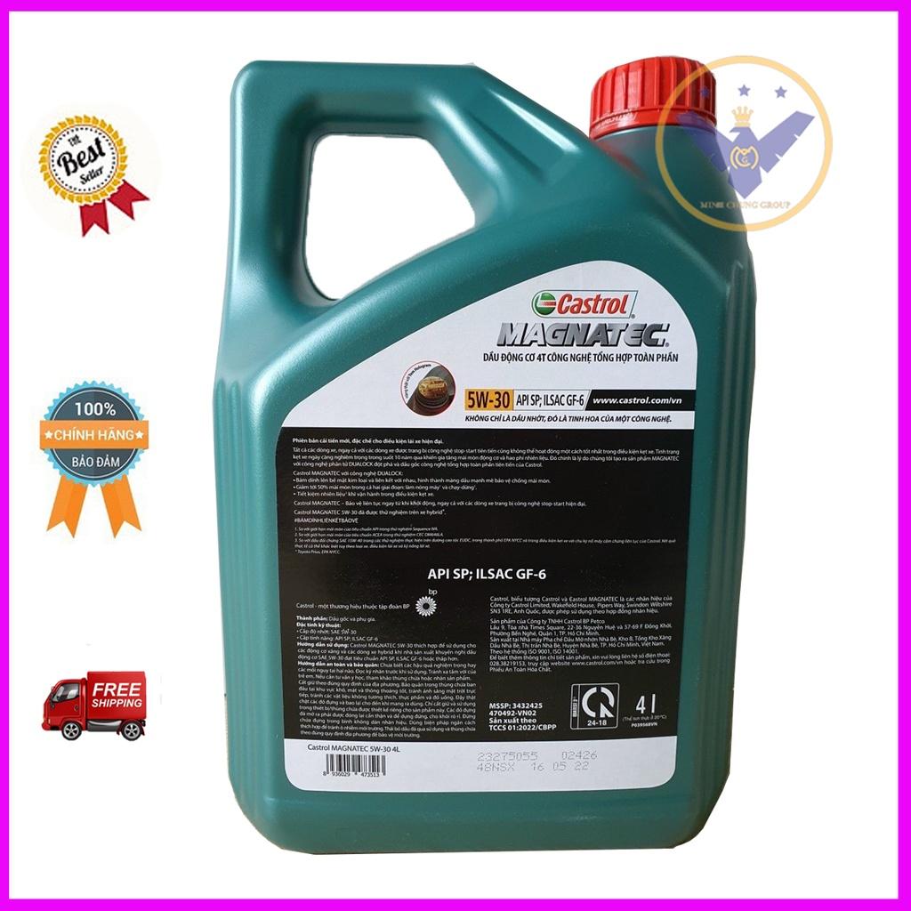 Dầu nhớt ô tô tổng hợp toàn phần Castrol Magnatec 5W-30 API SP/CF Can 4L+Súc rửa động cơ Bluechem