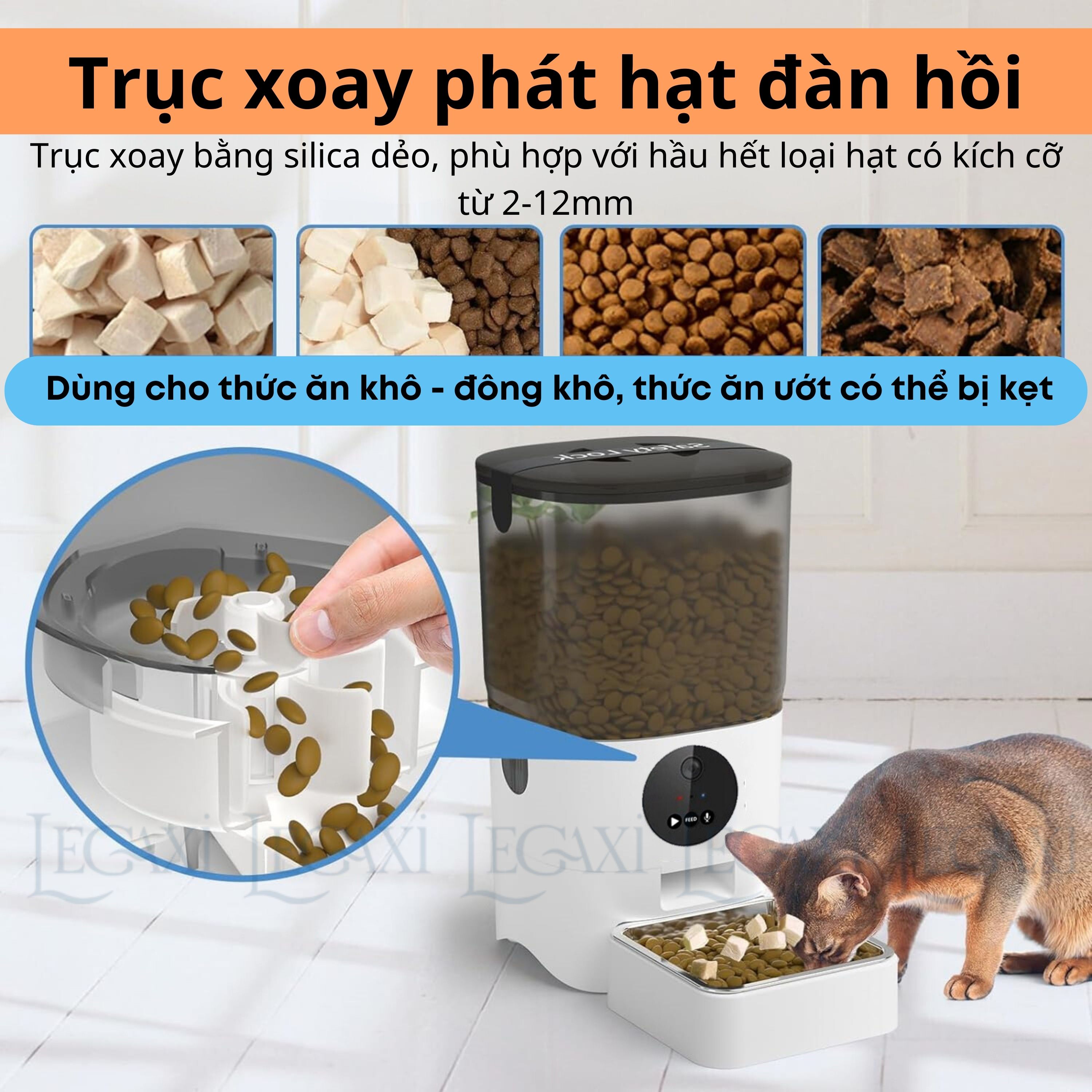 Máy Cho Ăn Tự Động Chó Mèo Pet Thú Cưng Dung Tích 6 Lít Camera Kết Nối Bluetooth App Ghi Âm Dudupet Cat Dog Legaxi