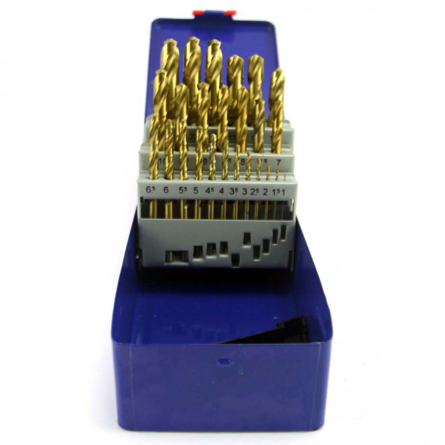 Bộ 25 mũi khoan sắt 1-13mm A0100B C-Mart Tools tiêu chuẩn DIN 338 HSS phủ Titan