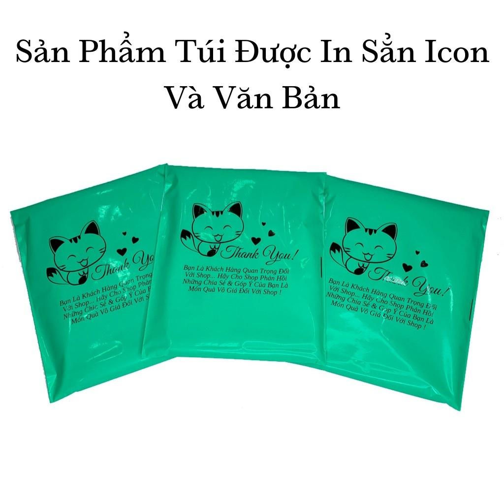 Túi Gói Hàng Túi Đóng Hàng Màu Xanh Mint In Mèo Thần Tài & Cám Ơn Khách Hàng Size 25x35