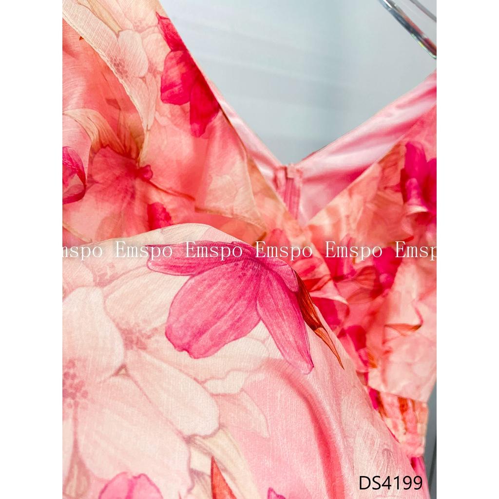 Đầm hoa xòe, cổ tim, bèo thân trên Emspo DS4199
