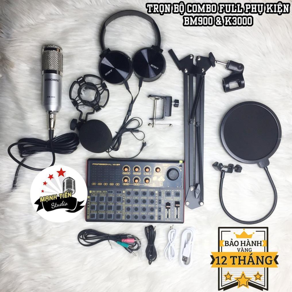 trọn bộ combo micro BM900 + sound card K3000 + full phụ kiện livestream karaoke thu âm chuẩn bh 12t