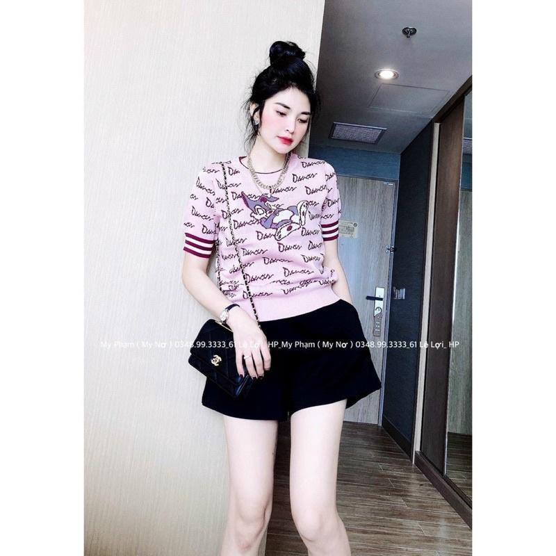 Áo len mongtoghi màu hồng hoạ tiết thêu thỏ QC cao cấp