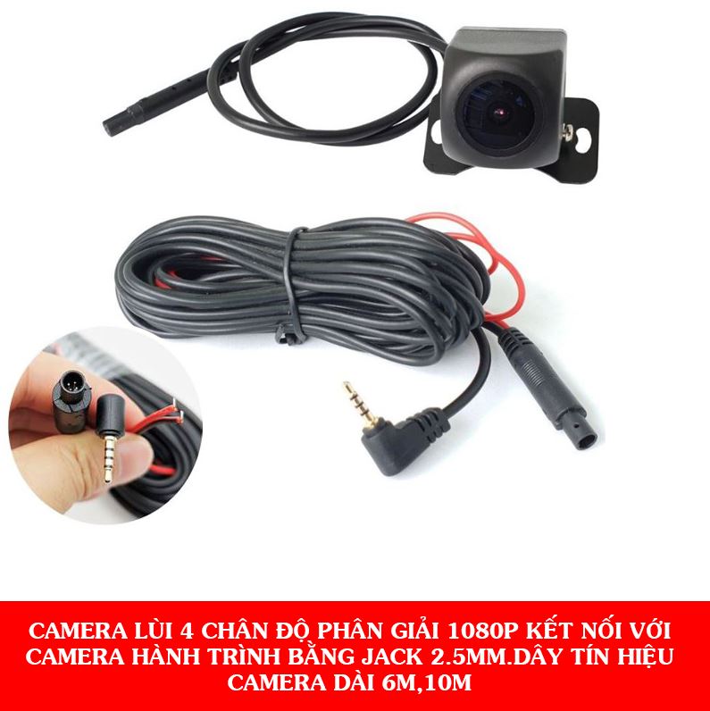 Camera Lùi 4 Chân Độ Phân Giải1080P Jack Cắm 2.5mm Kết Nối Cam Hành Trình Gương