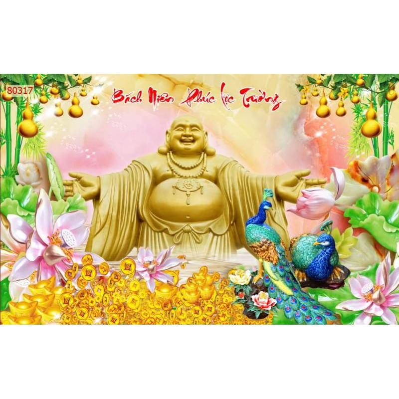 Tranh 3d dán tường tranh phát tài phát lộc in Vải Lụa