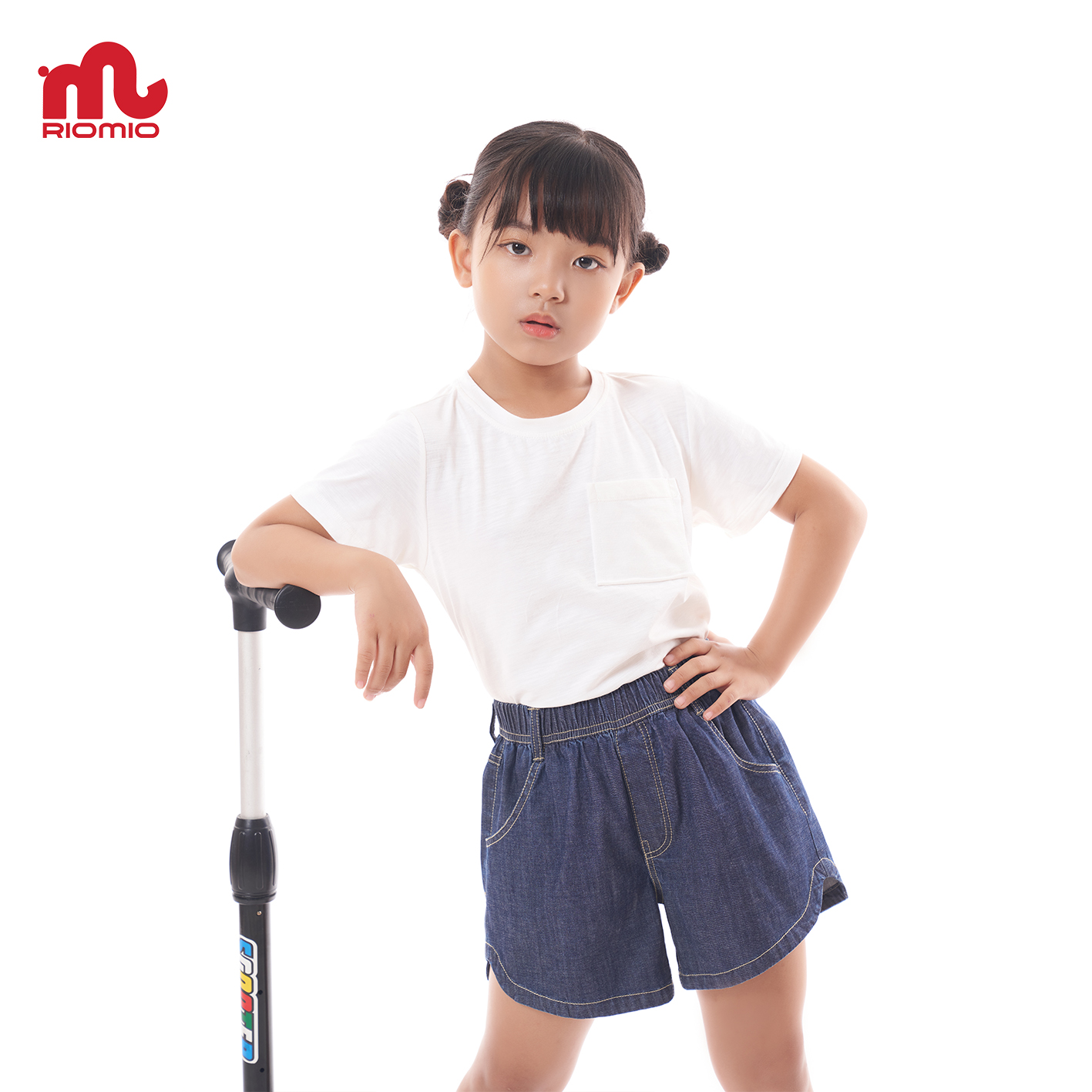 Quần short jeans cao cấp Riomio cho bé gái gấu lượn, xinh cá tính 100%cotton USA- RO079