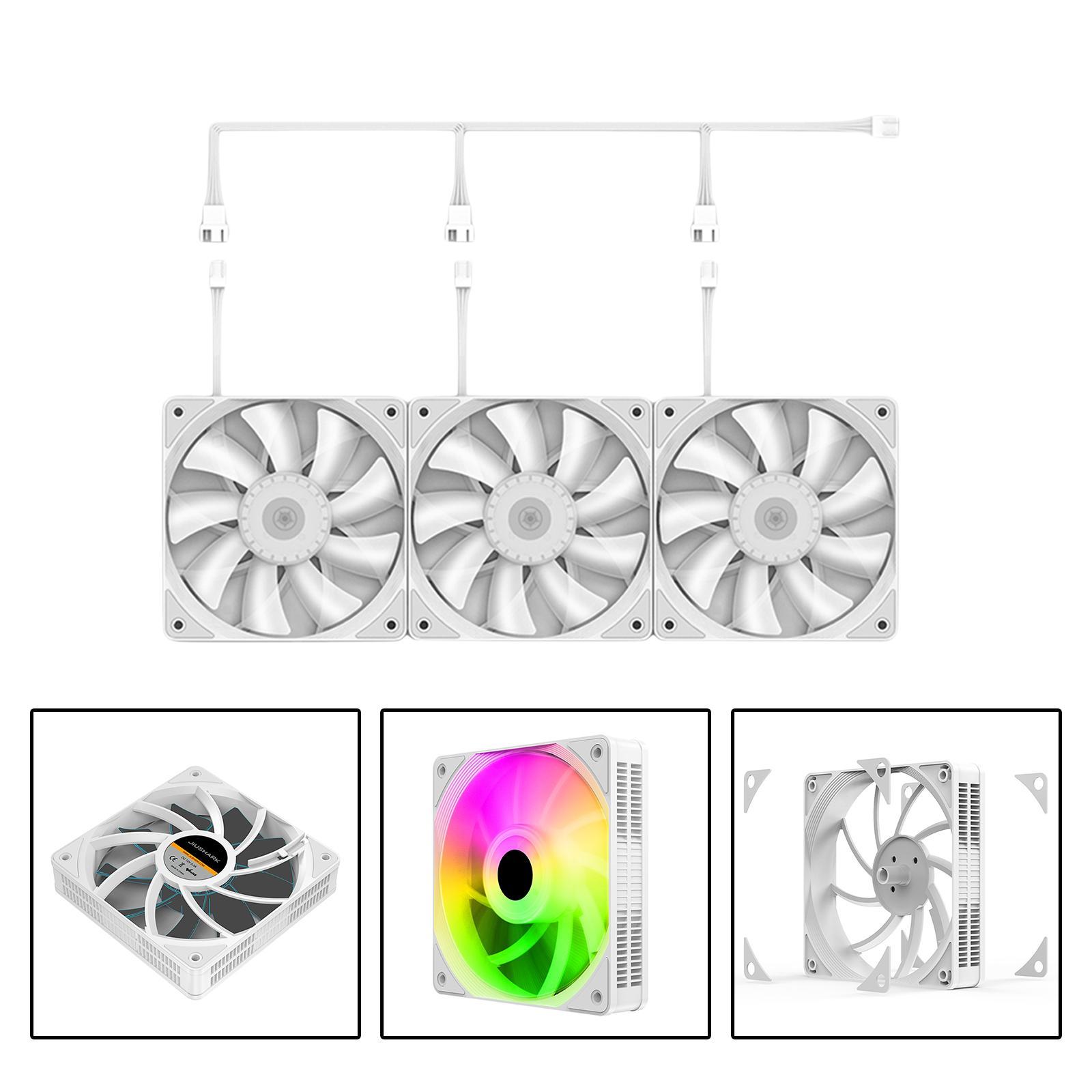 3x 120mm Case Cooling Fan, 1200RPM RGB LED Lighting Computer Case Fans Professional Silent Liquid Radiator Heatsink, 12V DC PC Cooling 3Pin