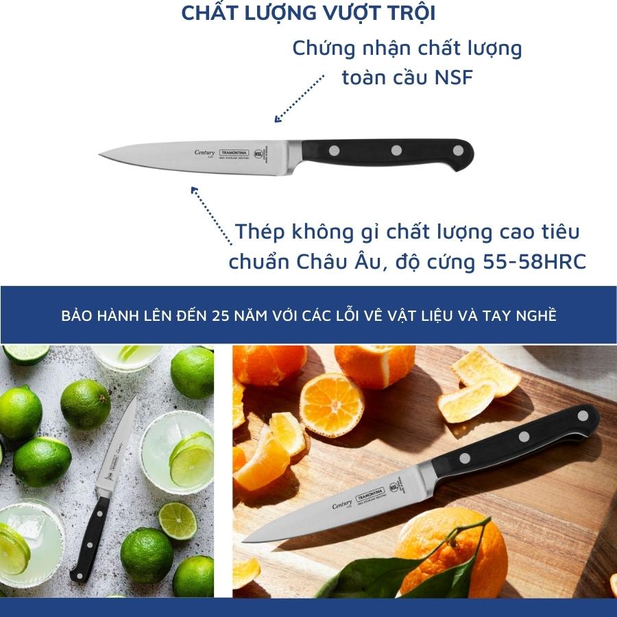Combo 2 Dao Thép Rèn Nguyên Khối Cao Cấp Gồm 1 Dao Thái Thịt Santoku 18cm và 1 Dao Gọt Hoa Quả 10cm TRAMONTINA Century Sản Xuất Tại BRAZIL - Hàng Chính Hãng