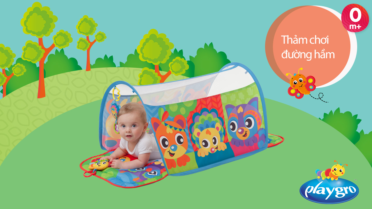 Thảm chơi đường hầm Playgro Honey Bee Bear Activity Tunnel Gym, cho bé sơ sinh đến 24 tháng