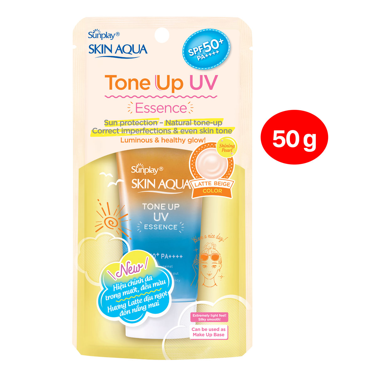 Tinh chất chống nắng nâng tông dành cho da khô/ thường Sunplay Skin Aqua Tone Up UV Essence (Latte Beige) (hiệu chỉnh da trong mướt, đều màu) (50g)