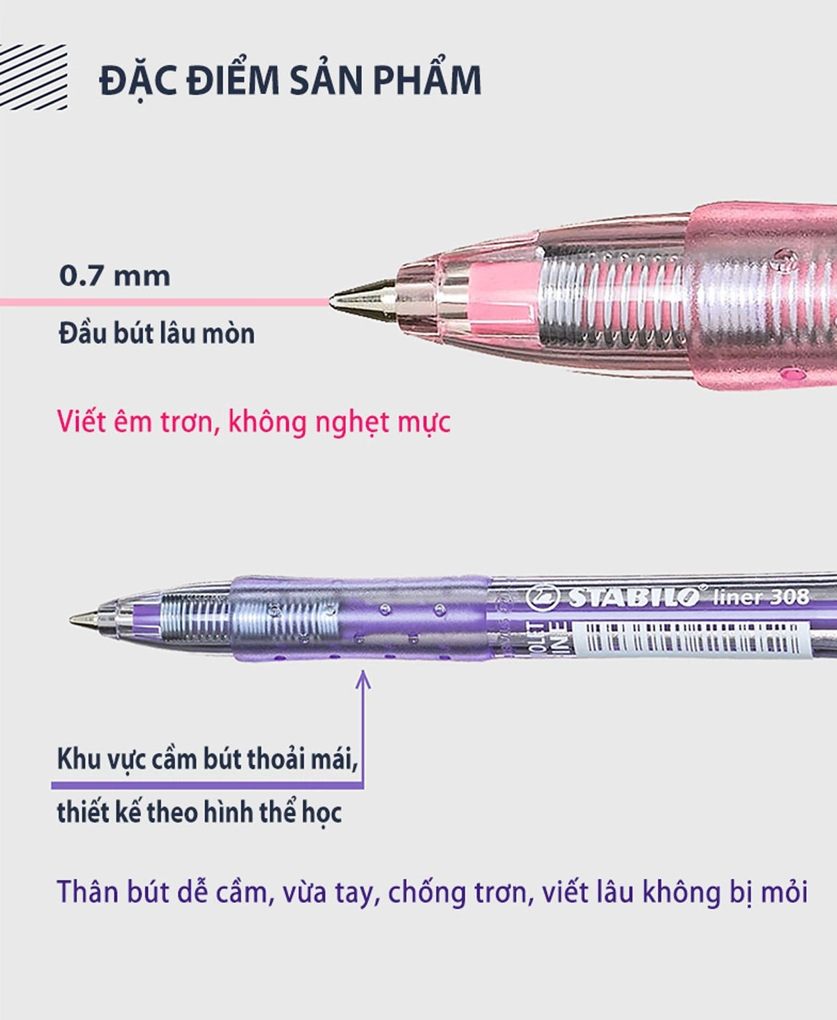 Bộ 3 bút bi STABILO Liner 0.7mm (2 xanh + 1 đỏ) + Bút xóa Correction Pen CPS88 (BP308F-C3B+)