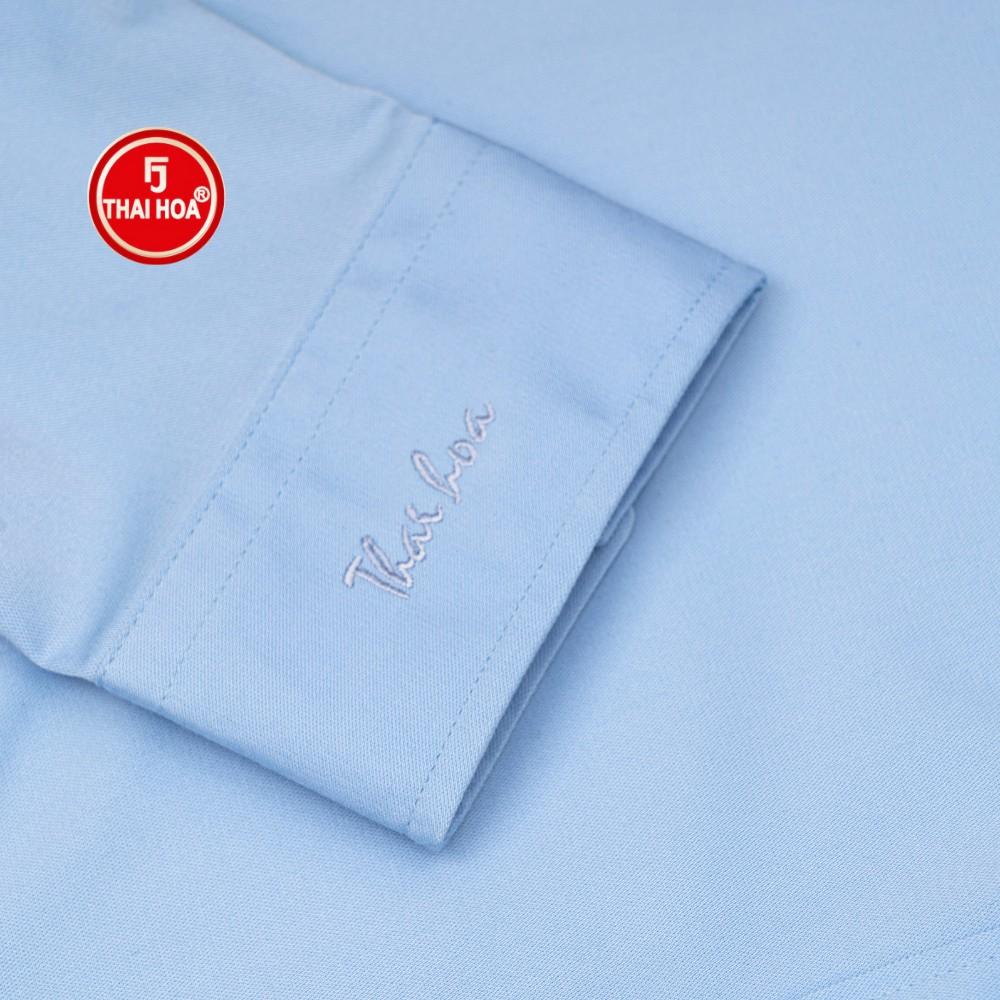 Áo sơ mi vải sợi tre thoáng mát màu xanh dương Sơ mi thời trang Thái Hòa N8919-03-01