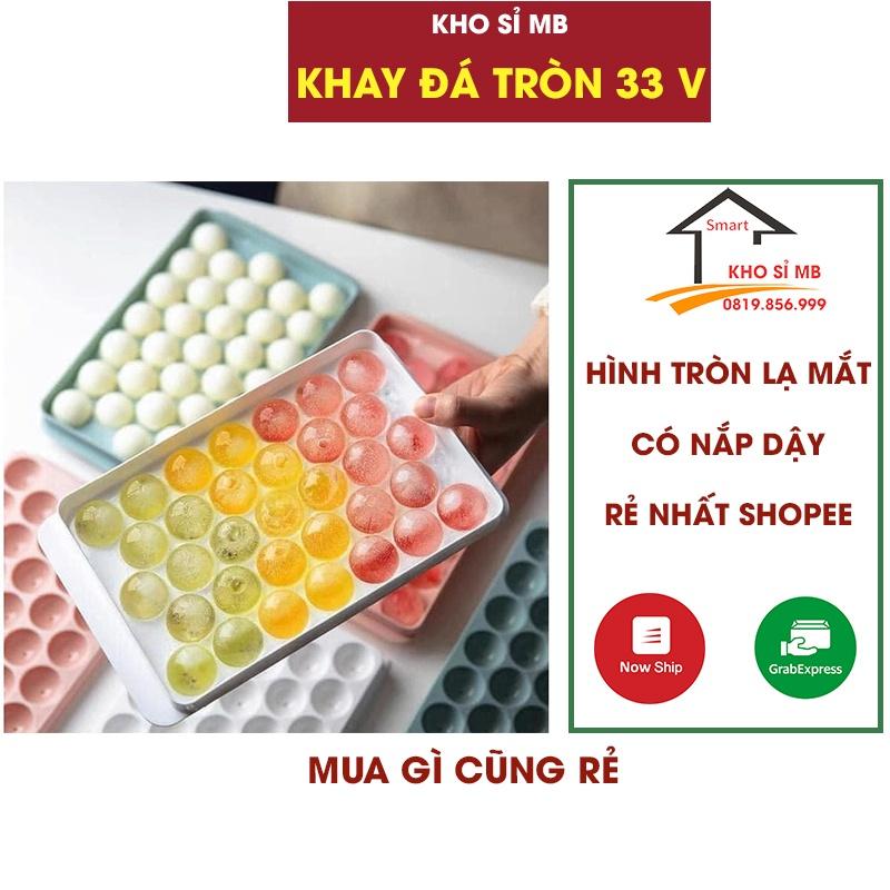 Khay làm đá viên tròn có nắp đậy, khay đá 33 viên tròn nhựa việt nhật