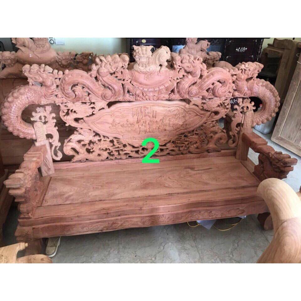 Bộ Bàn Ghế Gỗ Phòng Khách Nghê Đỉnh Tay Khuỳnh Gỗ Hương Đá 10 món