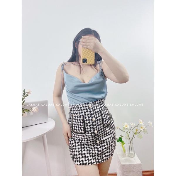 Chân váy công sở giả dạ tweed Laluas