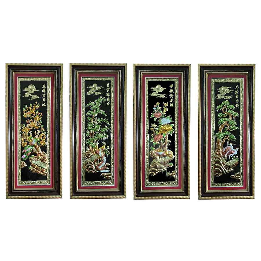 Tranh Tứ Quý - Nền Đen  - Bộ  4 Bức (45 x 105cm)