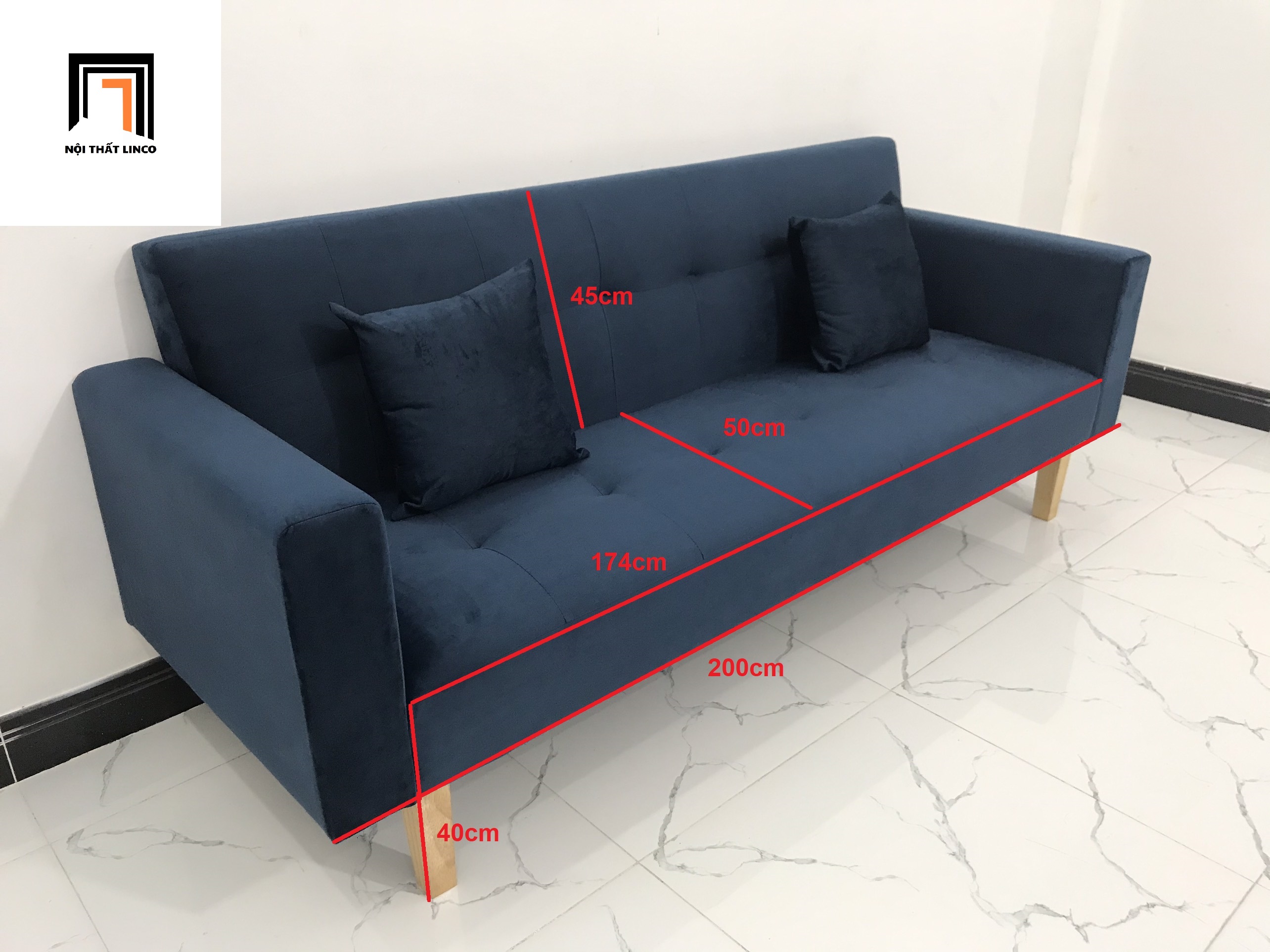 Ghế sofa băng giường xanh dương đậm hiện đại nhiều kích cỡ