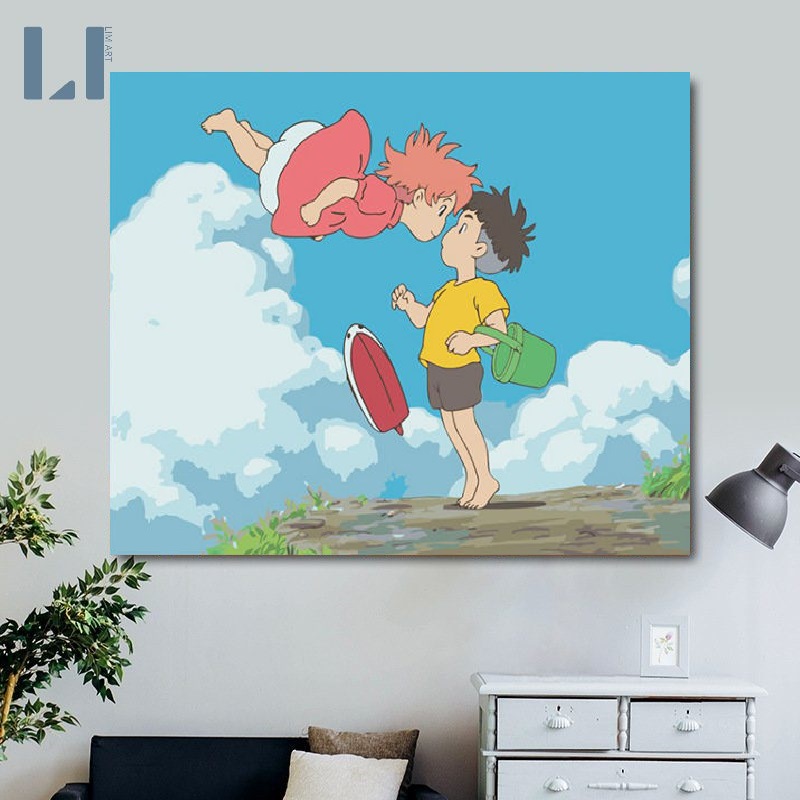 Tranh sơn dầu số hoá có khung - Tranh tô màu theo số hoạt hình, anime.