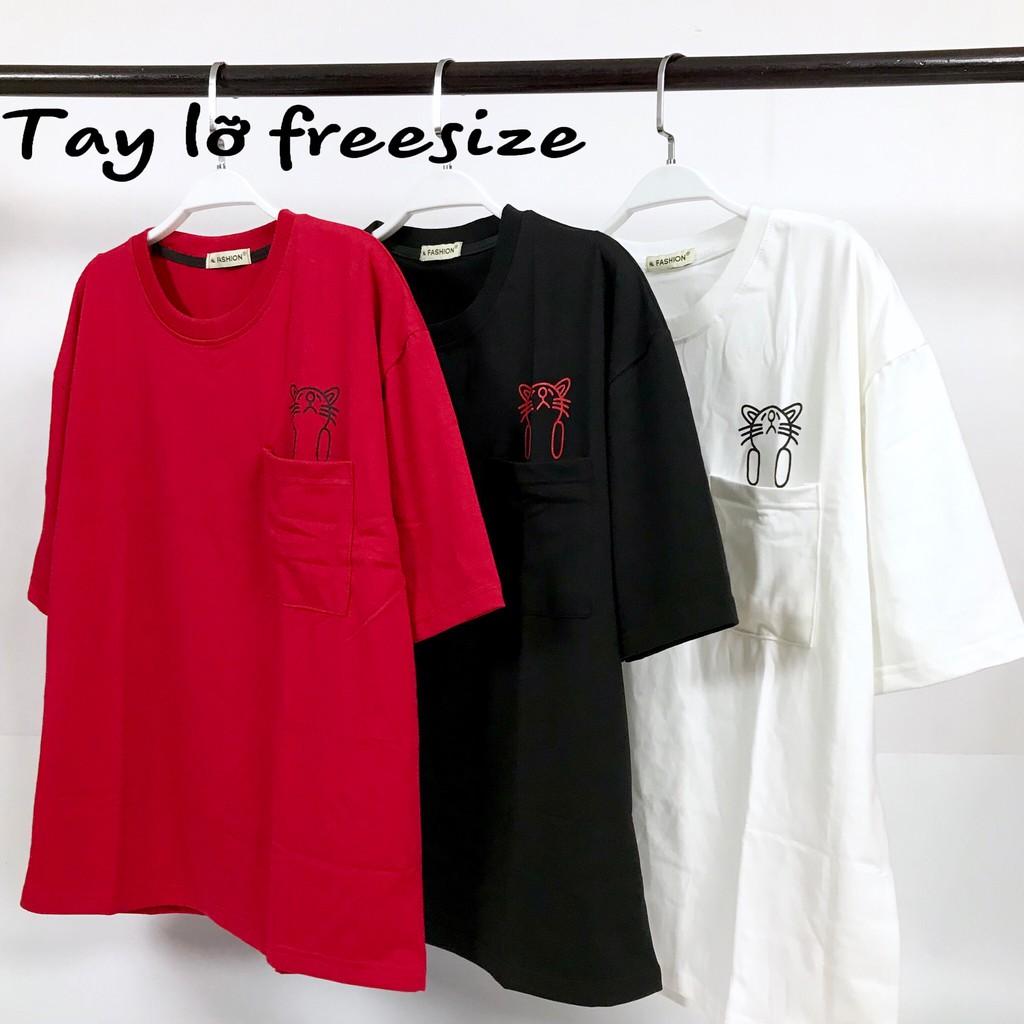 ÁO THUN TAY LỠ UNISEX - mèo túi đơn giản