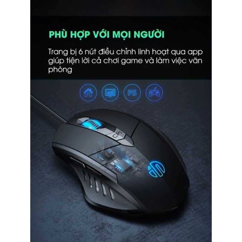 Chuột máy tính gaming TEKKIN W1 bản có dây tắt âm silent 7200 DPI Led RGB - Hàng Chính hãng