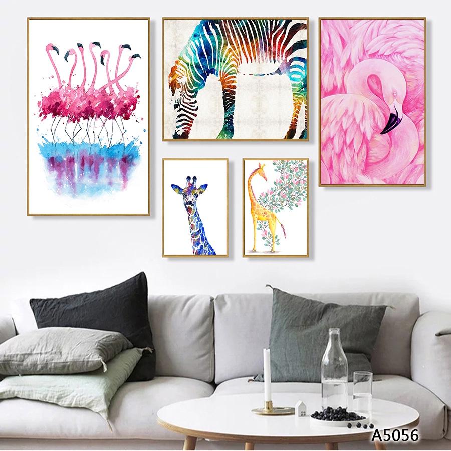 Bộ tranh khung canvas treo tường động vật