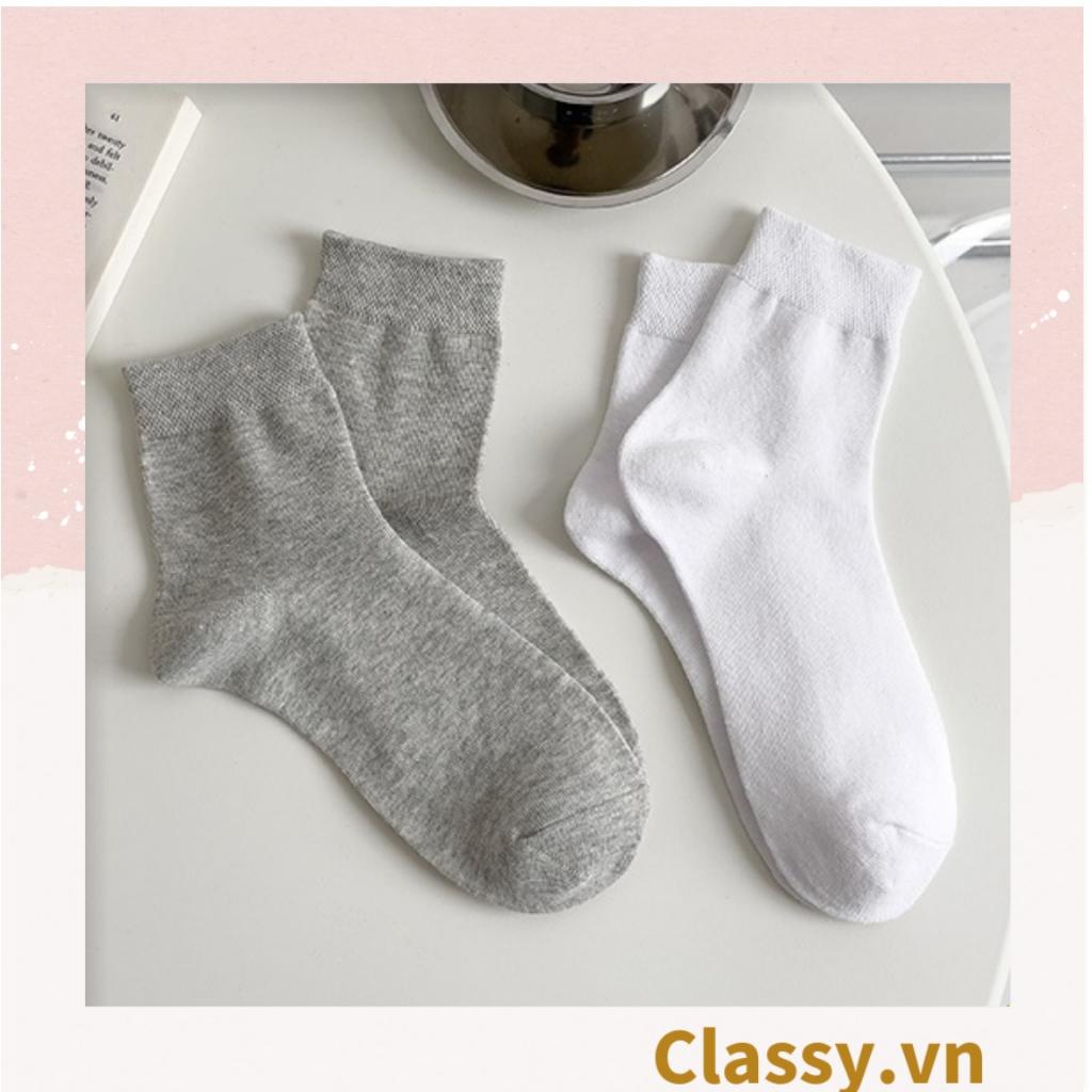 Tất cổ cao Classy,  vớ cổ cao chất liệu dệt kim, vải trơn 4 mùa màu basic G1405