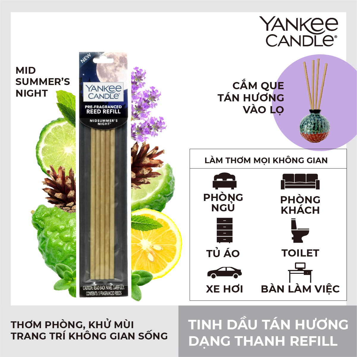 Tinh dầu tán hương dạng thanh Yankee Candle - Midsummer's Night