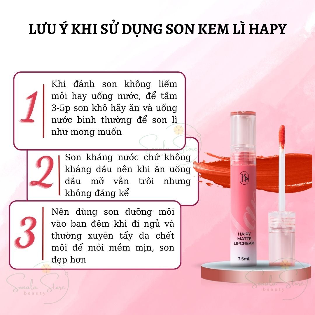 Son kem lì lâu trôi HAPY MINIGARDEN 3.5ml phiên bản 2023 cải tiến siêu lì giữ màu 24h kháng nước ăn uống không lem không trôi không dính khẩu trang thành phần an toàn không chứa chì