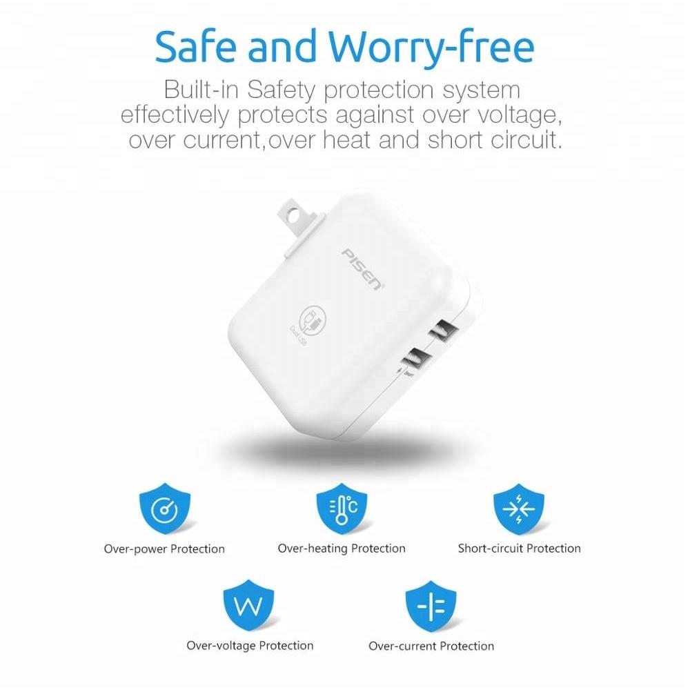 Cốc Sạc Nhanh Pisen Cho IPad 2.4A Có 2 Cổng USB - Hàng chính hãng Bảo hành 1 năm, hàng chính hãng
