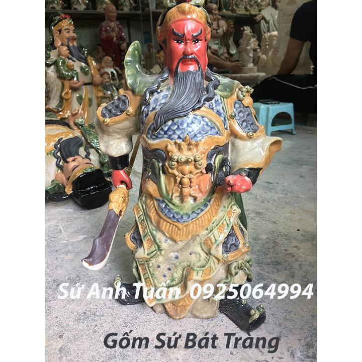 Tượng gốm sứ bát tràng Quan Công mặt hồng men rạn - Làng gốm Bát Tràng