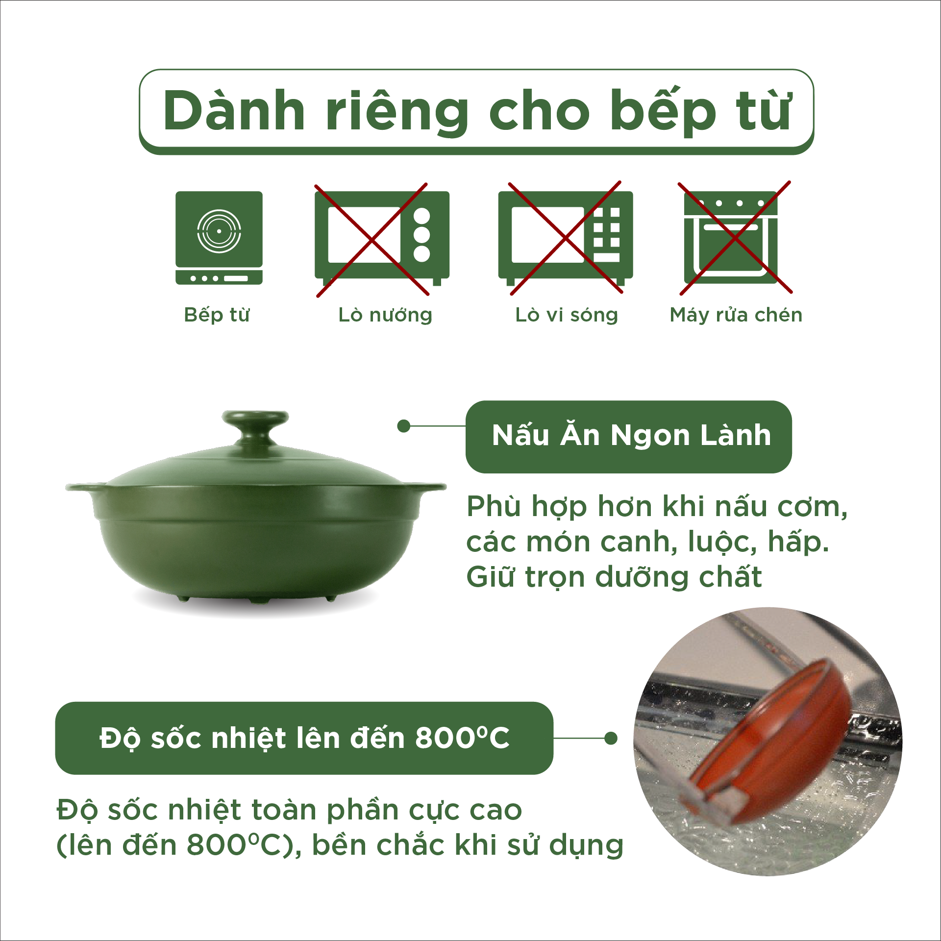 Nồi Sứ Dưỡng Sinh Minh Long Healthy Cook Healthy Cook Luna 3.0 L - Dùng Cho Bếp Từ